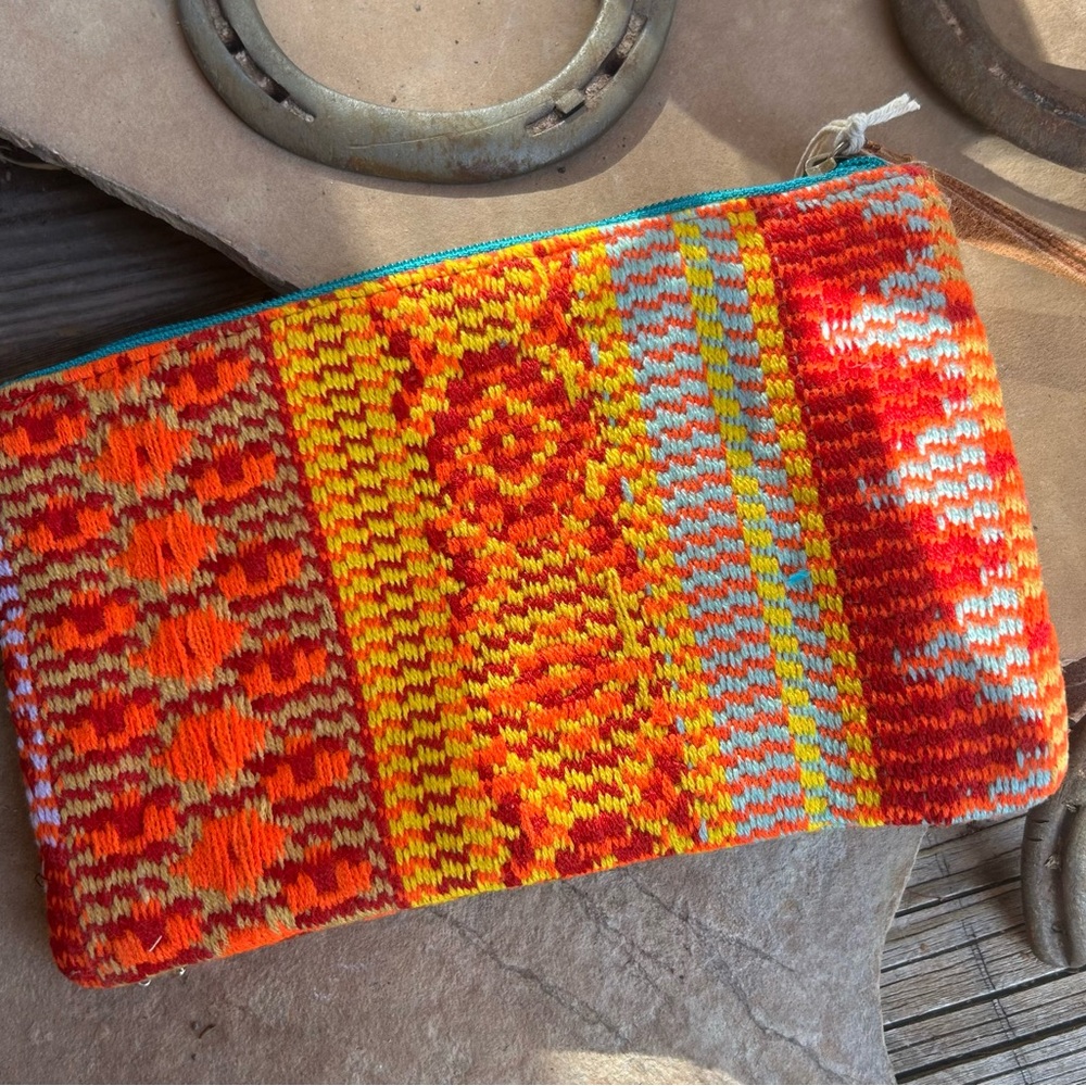 Southwestern Bohemian Vibrant Orange and Teal Women's Clutch NWT - Picture 9 of 12